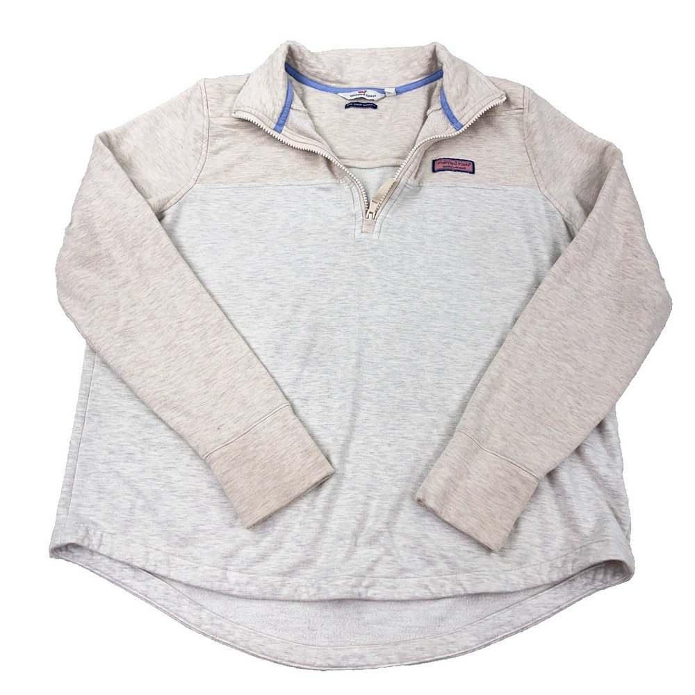 Vineyard Vines‎ Sweater Men Large Tan Gray Pullover Quarter Zip Shep Shirt *